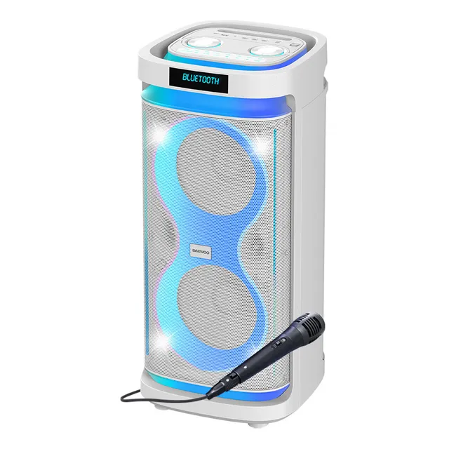 Bocina Bafle Recargable Bluetooth Daewoo 2x8 Pulgadas Modelo Thunder Snow Tws Radio Fm Luces Led 50w Rms Con Micrófono Dw2028w