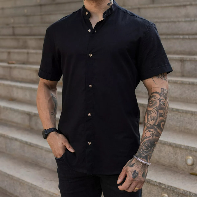Camisa Social Masculina Manga Curta Gola Padre Casual Camisa Social Masculina Manga Curta Gola Padre Casual