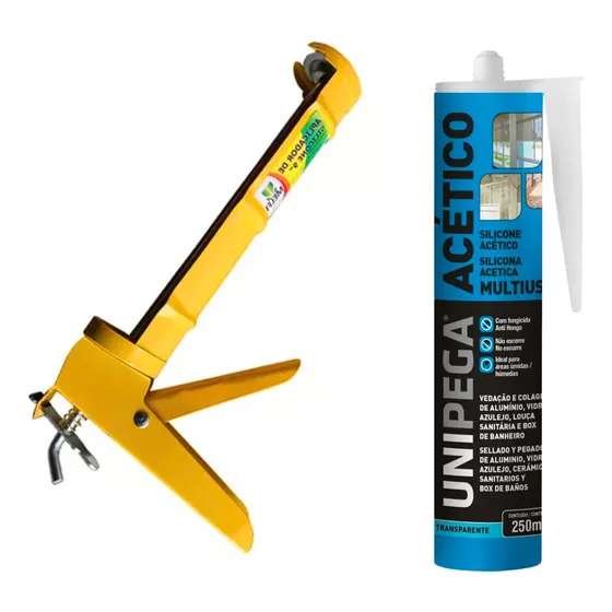 Kit Silicone Multiuso Acético + Pistola Aplicador Silicone