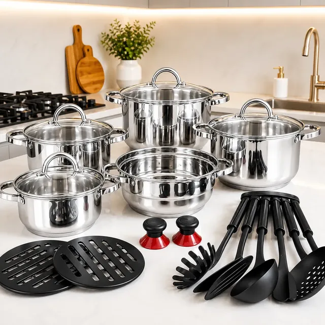 Jogo De Panelas Genebra 19 Peças Inox - Promoção