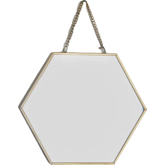 Espejo Marco Dorado Negro Hexagonal 24.5 Cm