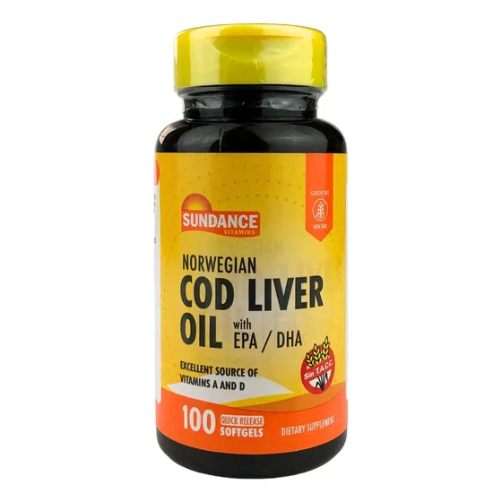 Aceite Higado Bacalao Omega 3 Vitamin A D Sundance 100 Cap Sabor Neutro