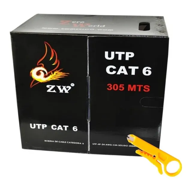 Bobina De Cable Para Red Utp Rj45 305m Cat6 Gris 0.50mm Zw6