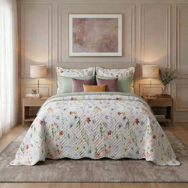 Kit Colcha Queen 3 Peças Cobre Leito Estampado Dupla Face