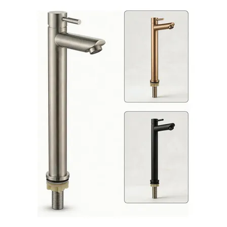 Torneira Aço Inox Lavatório Banheiro Bica Alta Prateado Fosco