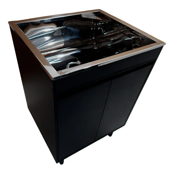 Gabinete Mdf 61cm Preto Com Tanque De Inox 46l - Montado