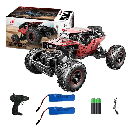 Juguete Carro Control Remoto 4x4 Todoterreno 28cm Con 2 Baterías Recargables 60 Minutos Para Niños, Rojo