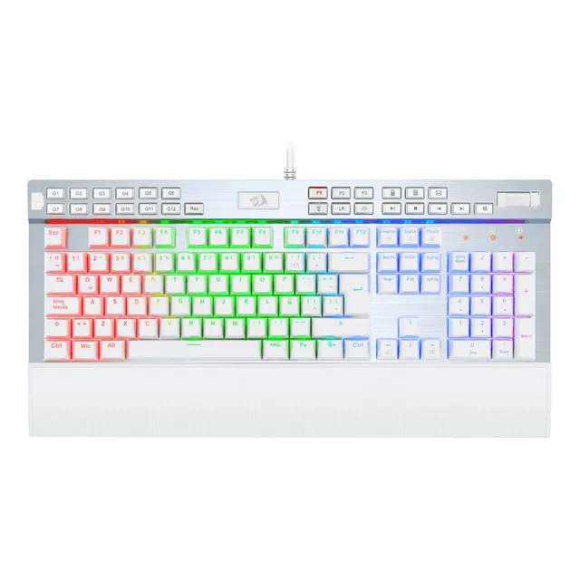 Teclado gamer Redragon Yama QWERTY Outemu Purple español latinoamérica color blanco con luz RGB