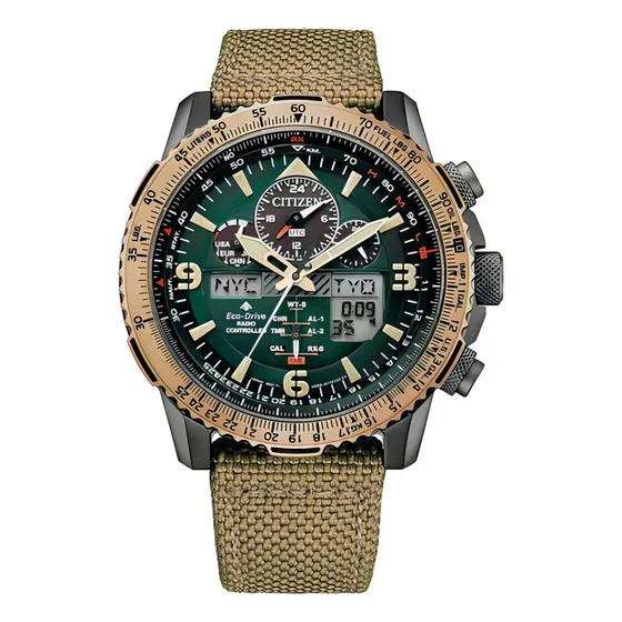 Relógio Citizen Promaster Eco-drive Sky Jy8074-11x/tz31810g Cor da correia Bege Cor do bisel Dourado Cor do fundo Verde