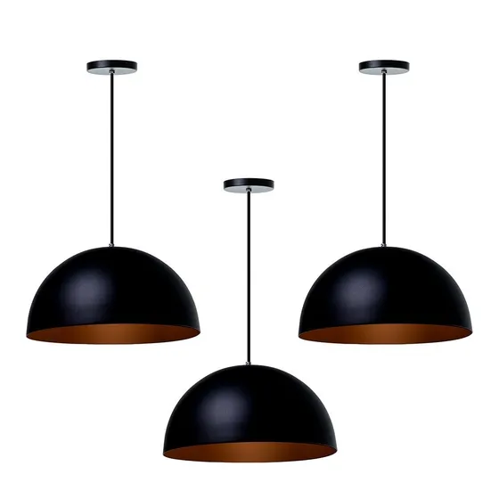 Kit 3 Lustre Pendente Interno Balcão Jantar Meia Lua 40 Cm