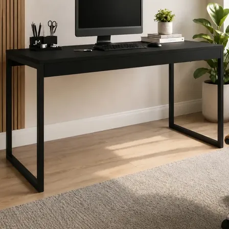 Mesa De Computador Escrivaninha Preta Madeirado Pé Metalon Industrial 150x60 Diretor