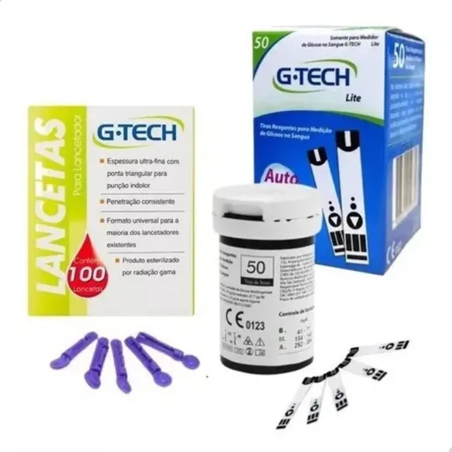 Kit Gtech Lite 50 Tiras Glicemia + 100 Lanceta Econômico