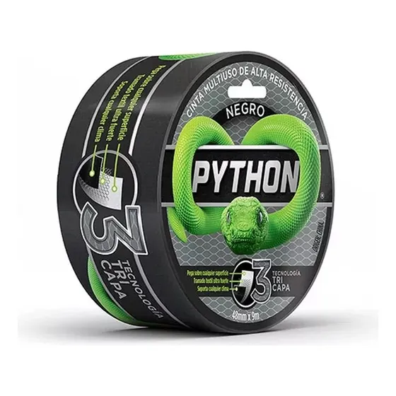 Cinta adhesiva multiuso Python Alta Resistencia (Duct Tape) color negro 9m x 4.8cm