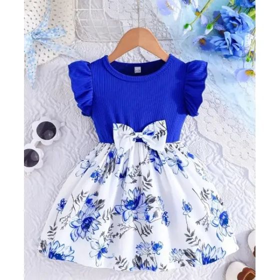 Vestido Manga Corta Con Diseño De Flores Para Niñas Pequeñas