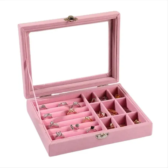Estuche para joyas, caja divisoria, organizador, anillo rosa