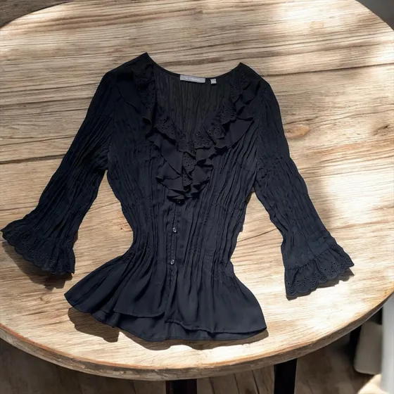 Camisa De Punto Elástico Con Mangas Acampanadas L