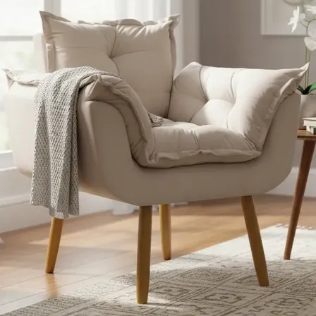 Poltrona Decorativa Amamentação Para Sala Recepção Manicure Confortável Cadeira Reforçada Alice Suede Bege Suede Liso