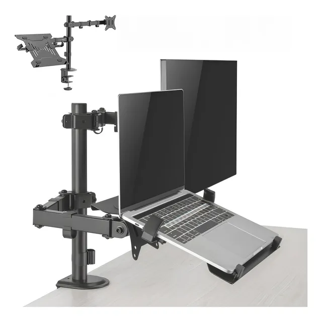 Soporte Brazo Doble Para Monitor Notebook Linkon Escritorio Color Negro