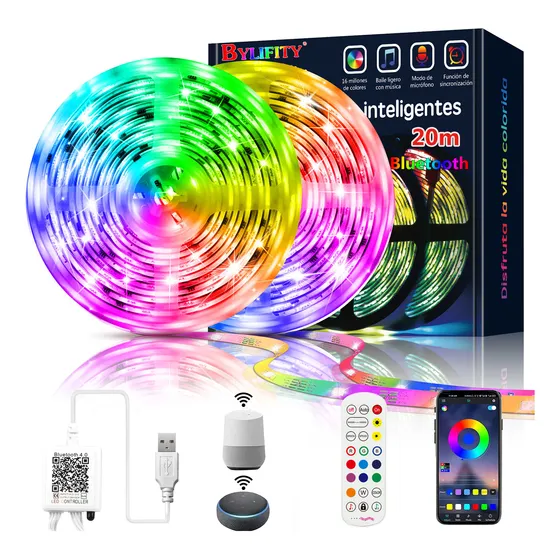 Tira De Luces Led Rgb De 20 M Multicolor Con Bluetooth