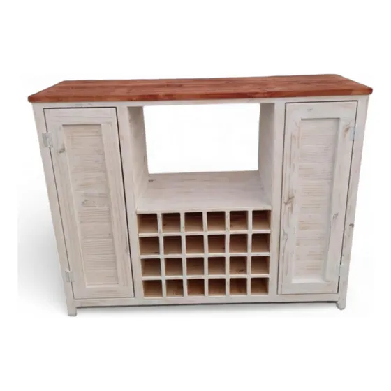 Mueble Cava Para Vino Rústico Blanco Cubierta Nogal- Taikkee