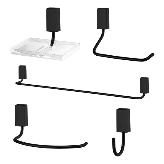 Kit De Acessórios Metal Banheiro Lorenzetti B30 Preto Fosco Unica