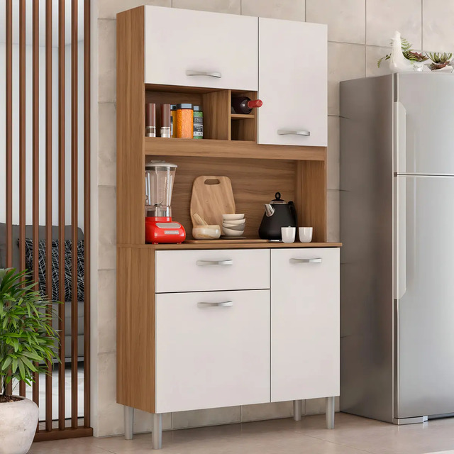 Cozinha Compacta 4pts 1 Gaveta Malta Demóbile Cor Marrom Cozinha Compacta 4pts 1 Gaveta Malta Demóbile Cor Marrom