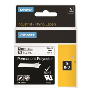 Cintas Industriales Rhino De Polyester 12mm X 5.5m Dymo Color Negro/blanco 18483 Cintas Industriales Rhino De Polyester 12mm X 5.5m Dymo Color Negro/blanco 18483