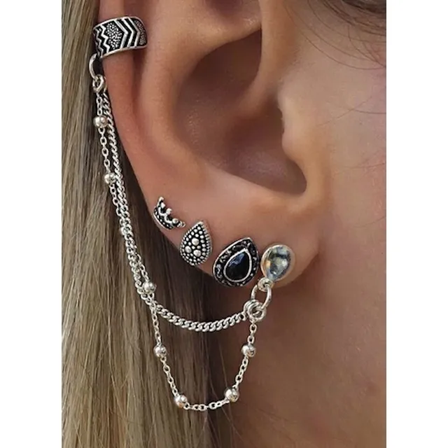 Zarcillo Solitario Ear Cuff Perla Corona Mujer Set 4 Midi