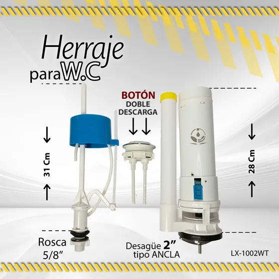 Herraje Wc One Piece Doble Descar Ancla Larg Lx1002wt/ 10688