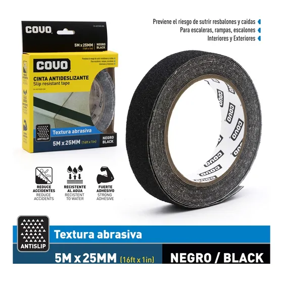 Cinta Antiresbalante Negra 50 Mm X 5 Mts Covo