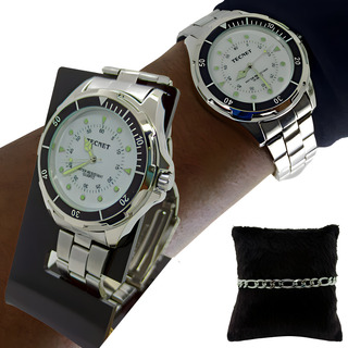 Kit Relógio Aprova Dagua Original Pulseira Grumet Prata Aço Kit Relógio Aprova Dagua Original Pulseira Grumet Prata Aço