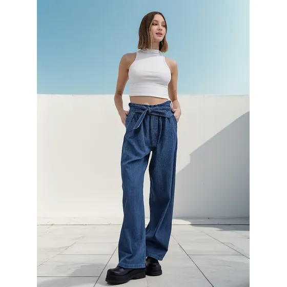 Pantalón Palazzo De Jean Camisero Talles Grandes C/ Elástico
