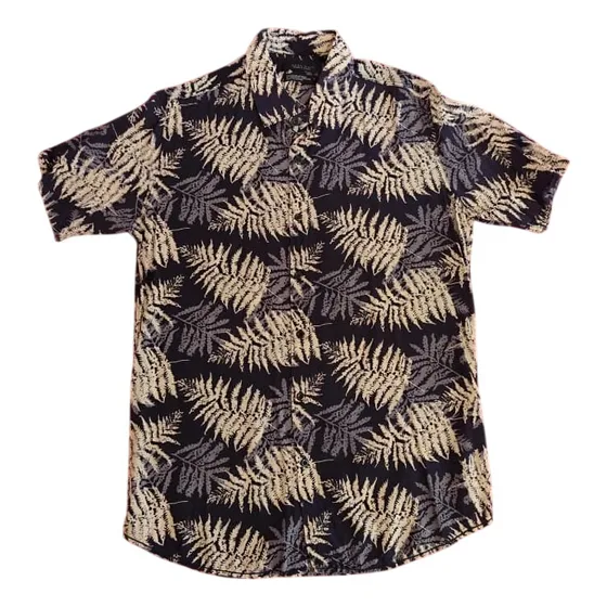 Camisa Estampada Zara Man Manga Corta Caballero M/ L Azul