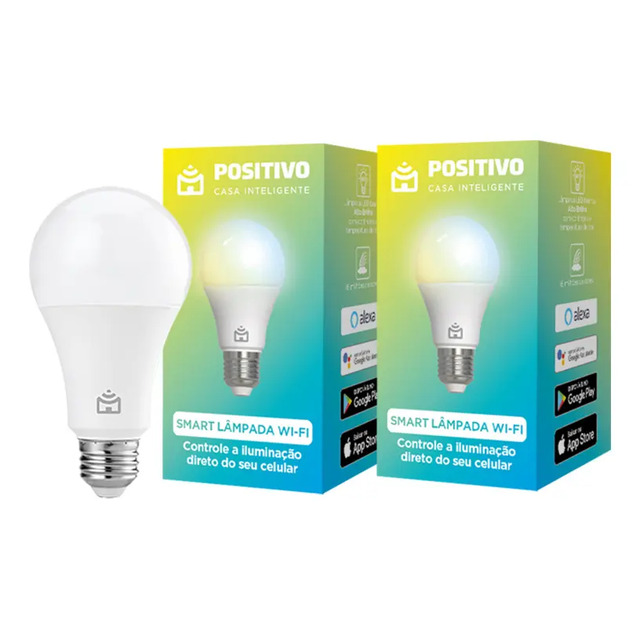 Kit 2 Lâmpadas Smart Wi-fi Positivo Casa Inteligente 9w Bivolt, Compatível Com Alexa E ...