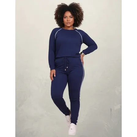 Conjunto Plus Size Feminino Moletinho Blusa E Calça Inverno G3 (48-50) Azul-marinho