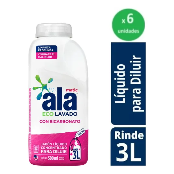 Pack Detergente Ropa Liquido Ala Diluir Bic. 500ml X 6un.