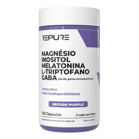 Magnésio Inositol Triptofano Melatonina Gaba Dose Máxima Repure Purple 120 Cápsulas - 2 Meses