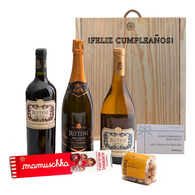 Estuche Madera Regalo Rutini Espumante + Vinos X 2 + Rapanui