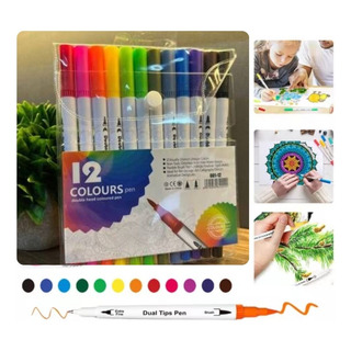 Kit 12 Cores Caneta Brush Pen Lettering Duas Pontas Pincel Kit 12 Cores Caneta Brush Pen Lettering Duas Pontas Pincel