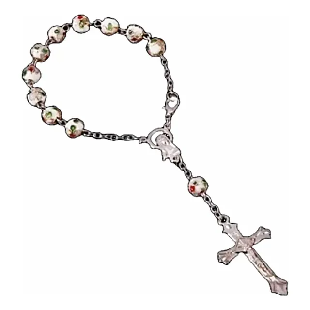 Rosario Pulsera Cloisonne Virgen María / Cruz (blanca)