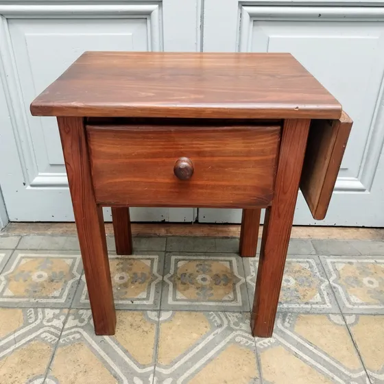 Mesa Ratona Auxiliar C/ Cajón Y Ala Extensible Madera Maciza