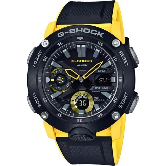 Reloj Casio G-shock Anadigi GA-2000-1a9dr para hombre, color negro, bisel, color amarillo, fondo negro