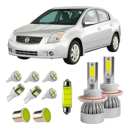 Kit Lampada Super Led Baixa Alta + Leds Nissan Sentra Novo H13 Branco Branco-frio