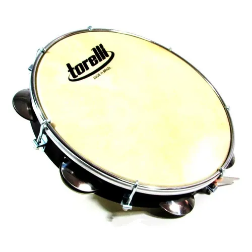 Pandeiro Preto Injetado Com Pele Animal Torelli Tp300