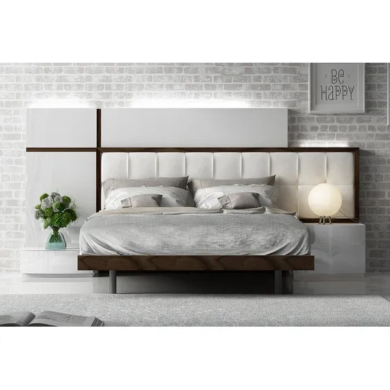 Juego De Dormitorio Respaldo Mesas Luz Laqueado Tapizado Color Blanco