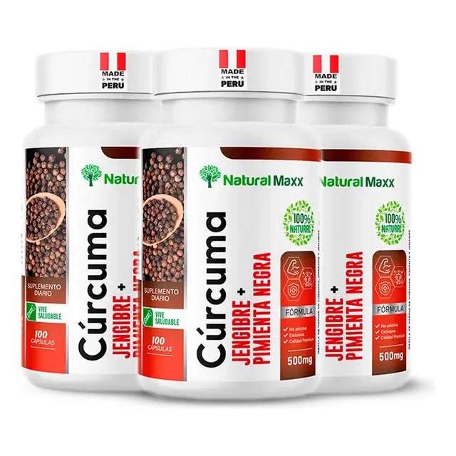 Curcuma Con Kion Y Pimienta 100 Capsulas Naturalmaxx Pack 3