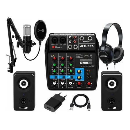 Kit Interface De Audio Combo Monitor,fones Mic Condensador + Azul 127/220v
