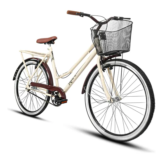 Bicicleta 26 Feminina Retro Summer Cesta Pneu Faixa Branco
