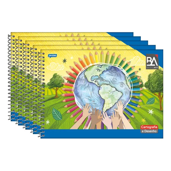 Caderno De Desenho Flexível 96 Folhas Basic Art - 5 Unidades