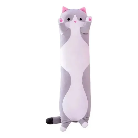 Peluche Almohada Gatito Largo Gato Grande 90 Cm - Norplat Gris